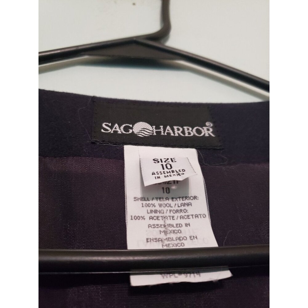 Vtg Sag Harbor Women 10 100% Wool Jumper Dress Dark Academia Button Up Navy Blue - Picture 5 of 5